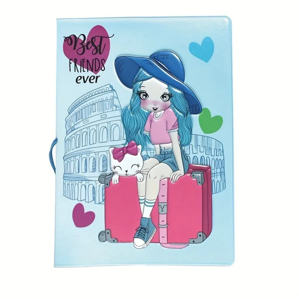 Cute Girl Passport Protector, Best Friend Ever Thick Cartoon Passport Holder